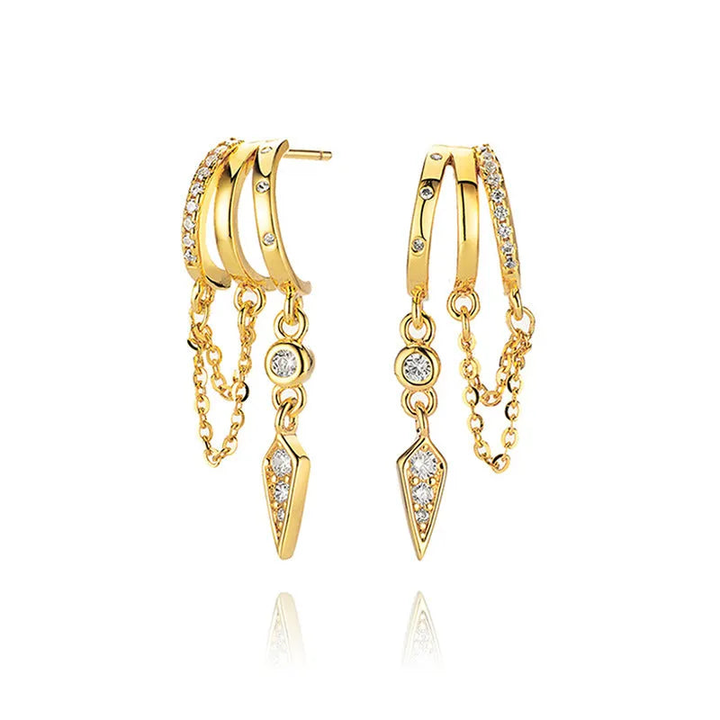 925 silver geometric diamond overlay rivet earrings in 18K gold finish
