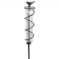 Cast iron and glass outdoor rain gauge with hummingbird design showing 0-800ml capacity
