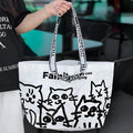 Green PP woven waterproof handbag with snakeskin pattern printing, shown as a crossbody shoulder bag.
