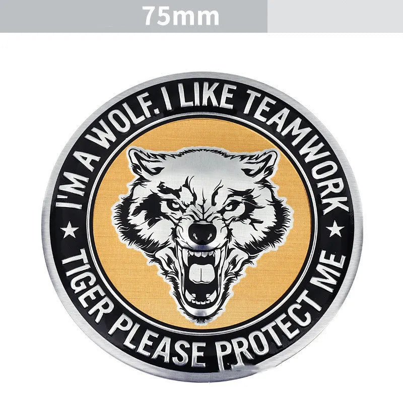 Aluminium car stickers showing eagle, lion, tiger and wolf head designs for vehicle decoration
