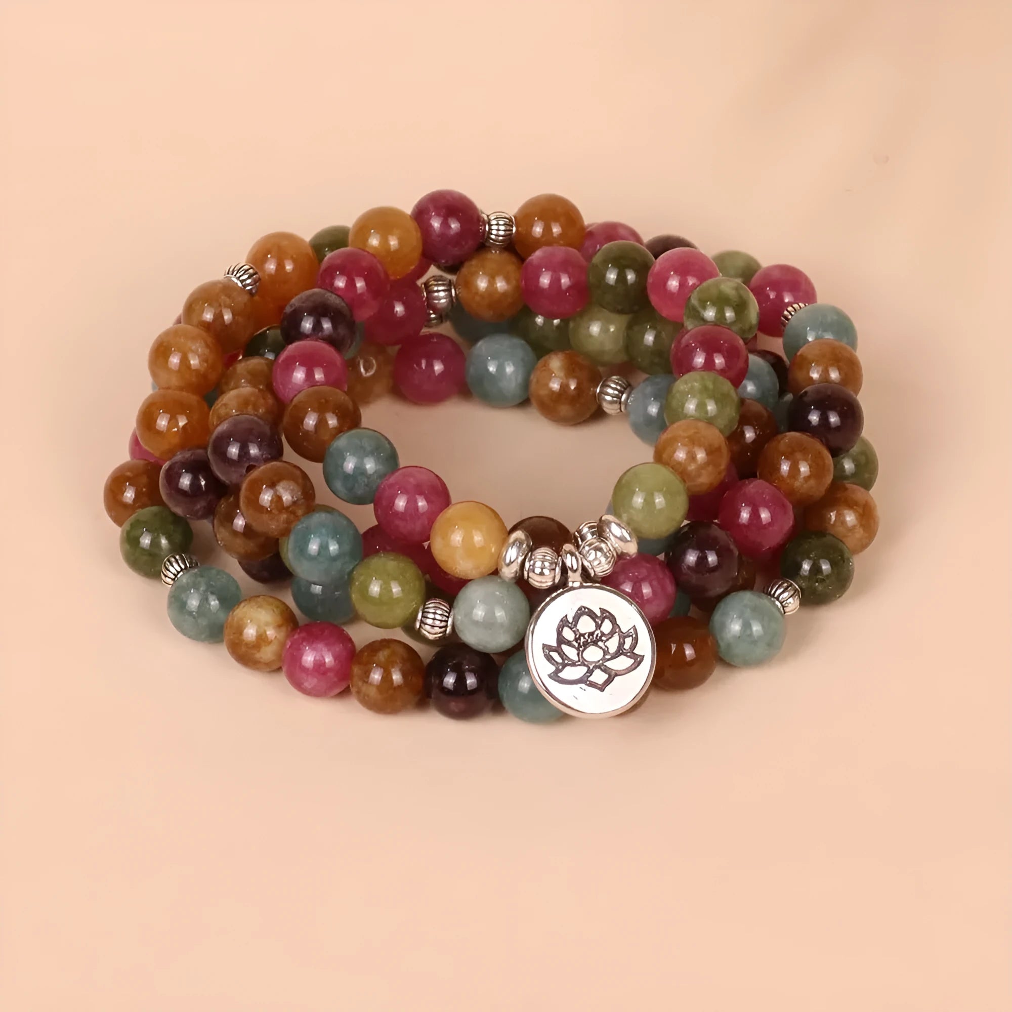 108-bead lotus hanging multi-layer bracelet in alloy tourmaline colour