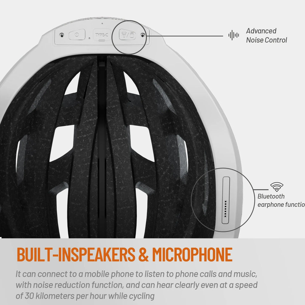Smart Bluetooth warning light cycling helmet in black and gray, free size 57-62 cm, with integrated light and USB port.