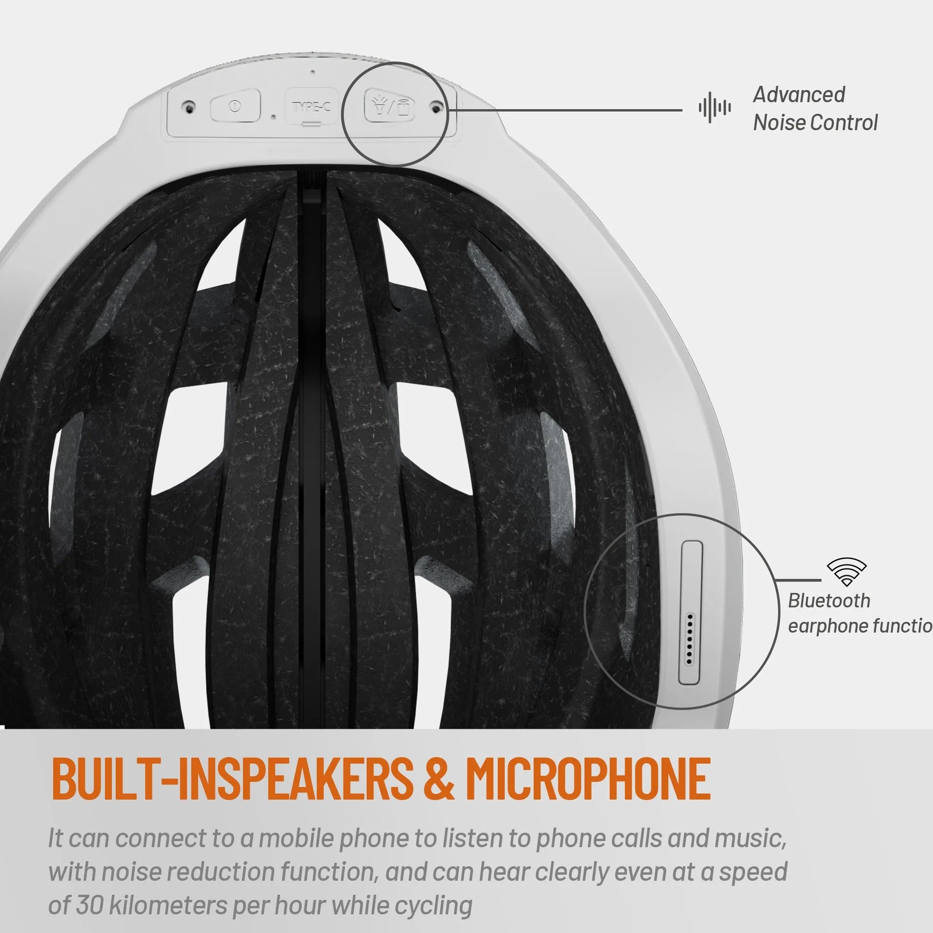 Smart Bluetooth warning light cycling helmet in black and gray, free size 57-62 cm, with integrated light and USB port.