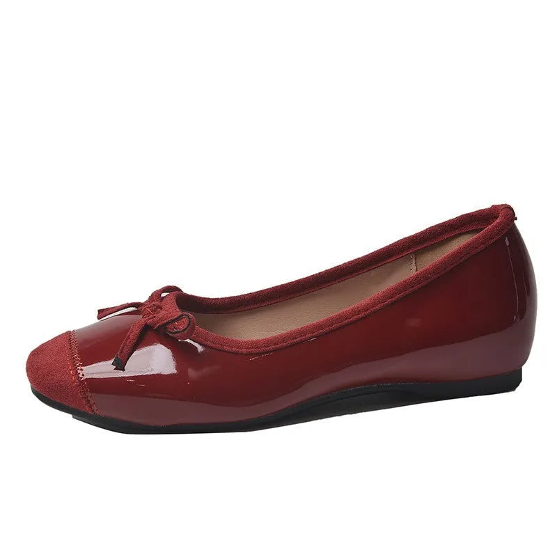 Retro ballet Mary Jane flats in apricot with bow detail and square toe