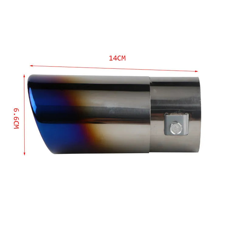 Stainless steel car exhaust tail pipe in baked blue finish, 140mm long, universal fit