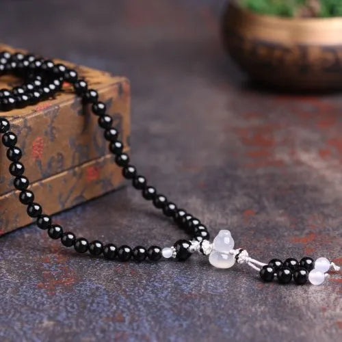 Natural black agate 108 beads bracelet unisex fashion OL style geometric shape numbers element