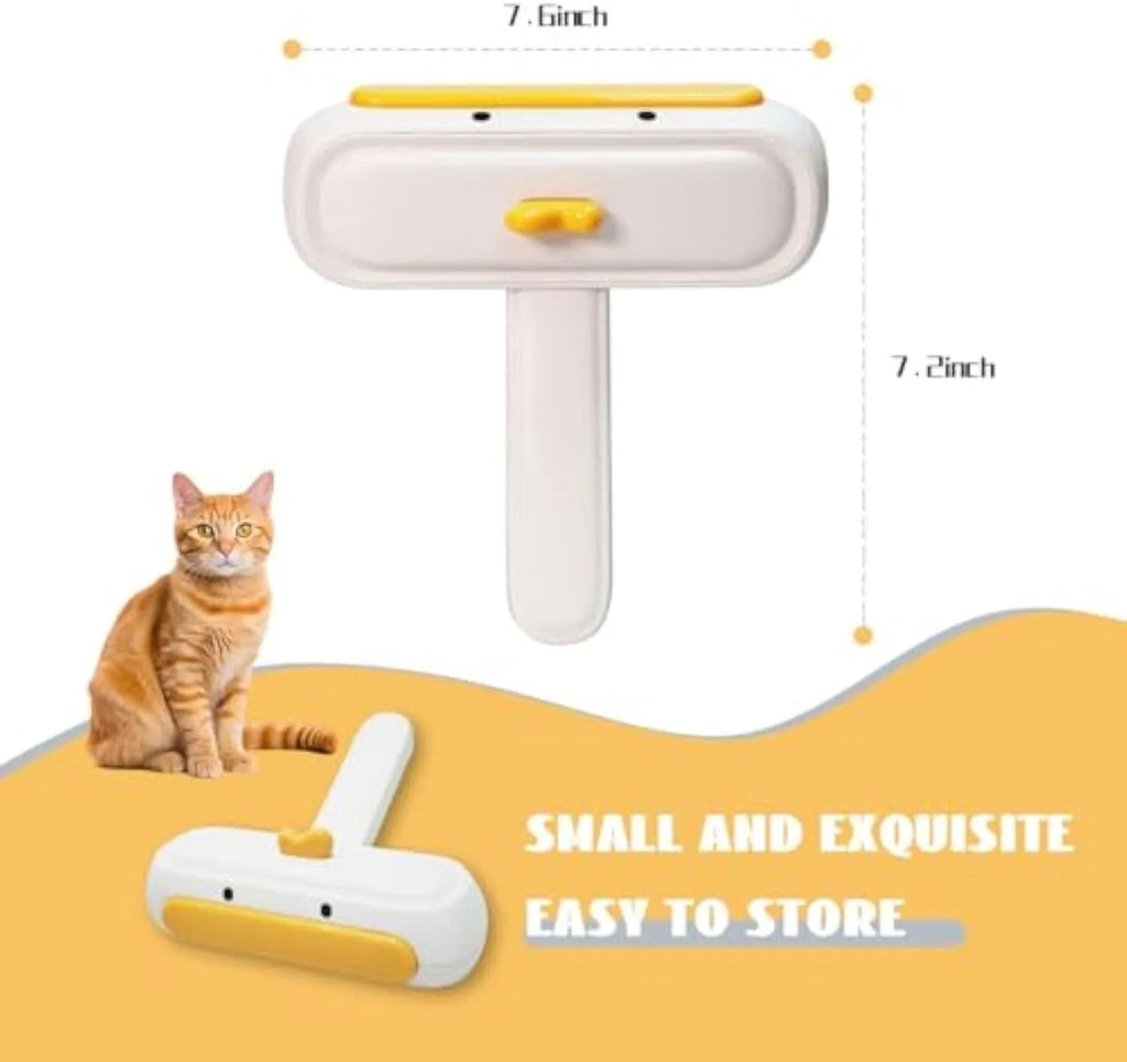 Yellow duck cartoon-style portable pet hair remover with plastic body and bristles.