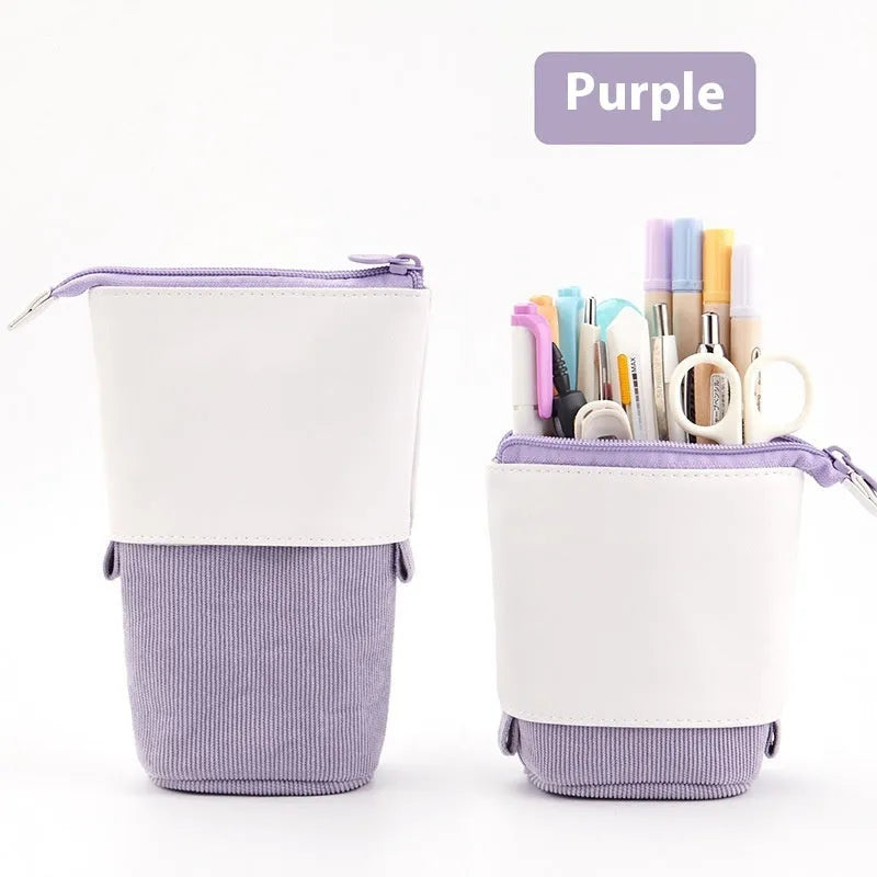 Corduroy drop-down telescopic stationery case in Korean style with six colour options