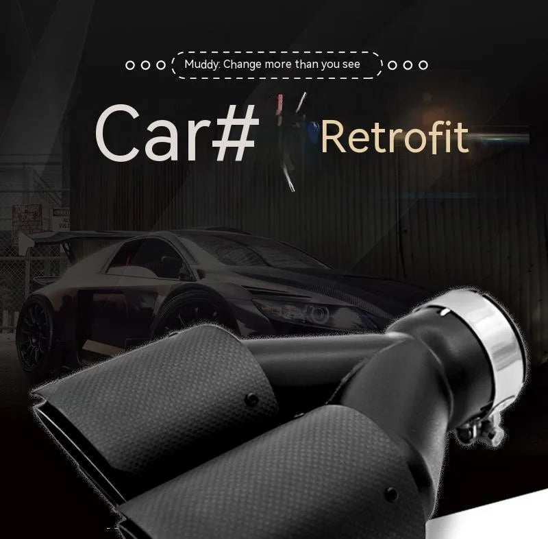 Black carbon fibre car exhaust pipe with double outlet design showing 250mm measurement
