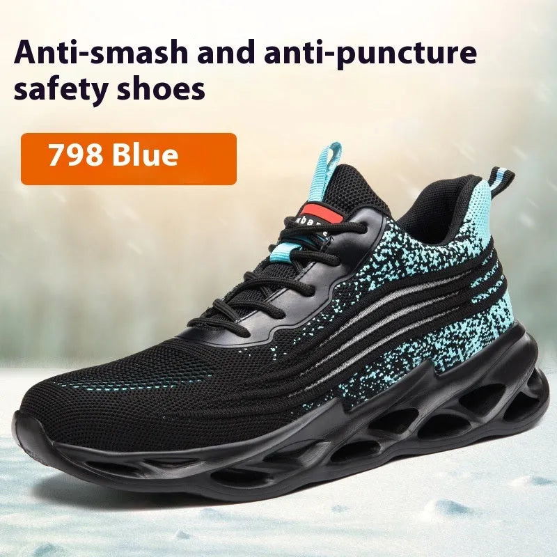 Brown leather labour protection safety shoes with rubber sole on work surface