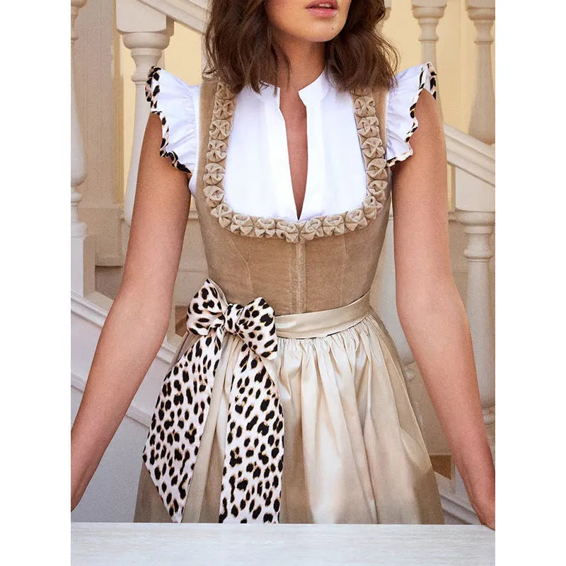 Women's khaki German Oktoberfest beer festival dress with elegant styling and cotton-polyester fabric