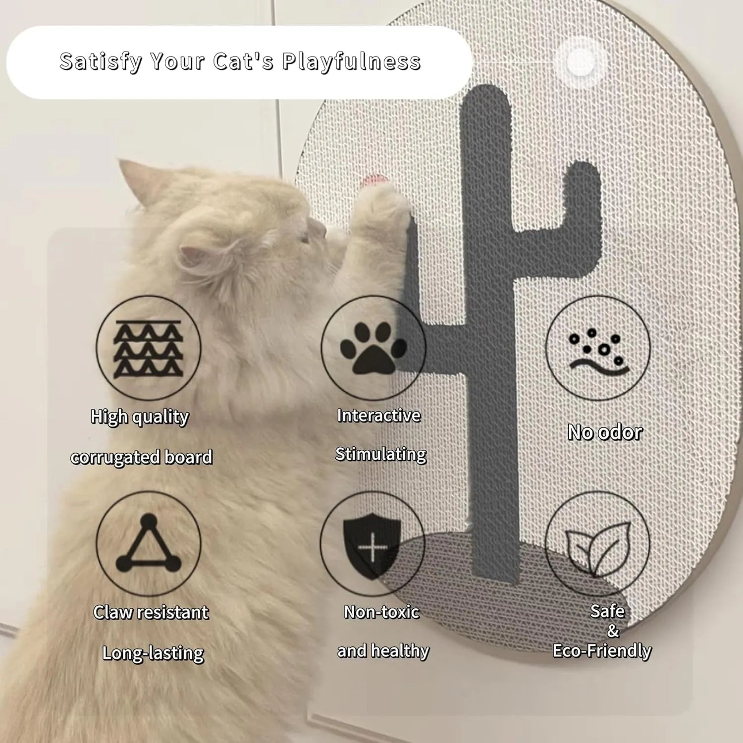 Wall-mounted vertical cat scratch pad with corrugated cardboard surface and catnip