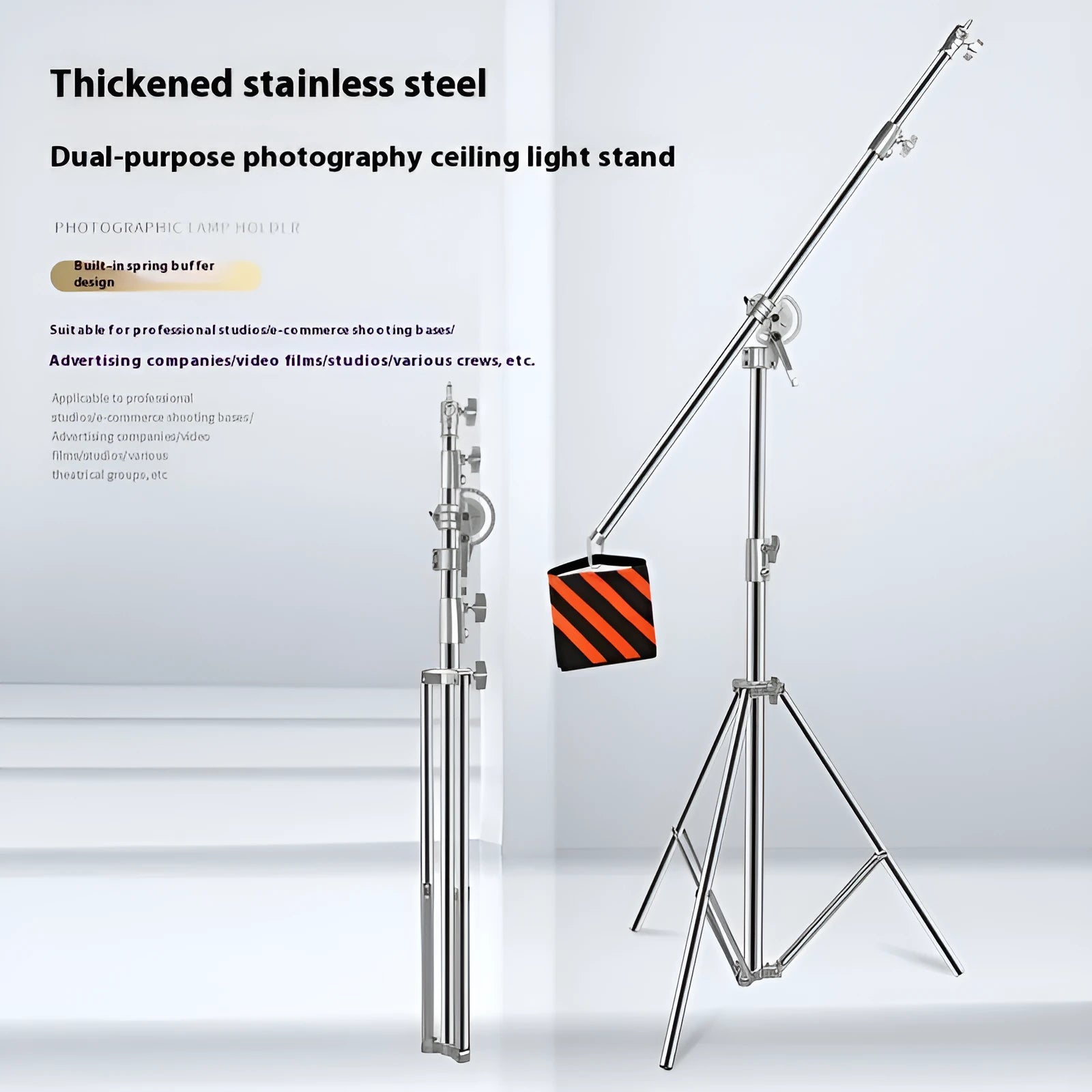 Stainless steel cross arm ceiling lamp rack extended to 3.8 metre height with silver finish