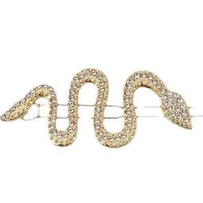 Vintage Korean snake-shaped hair clip with full rhinestone coverage in gold or silver electroplated alloy