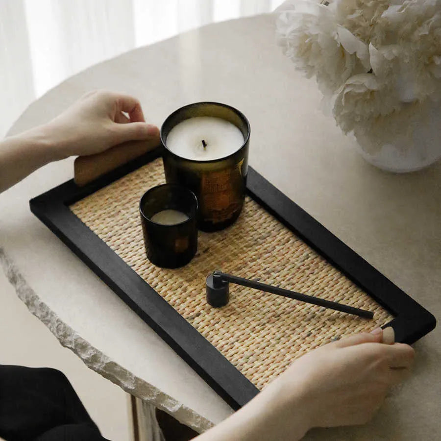 Pine wood dining tray with compartments, shown in large and small size options.