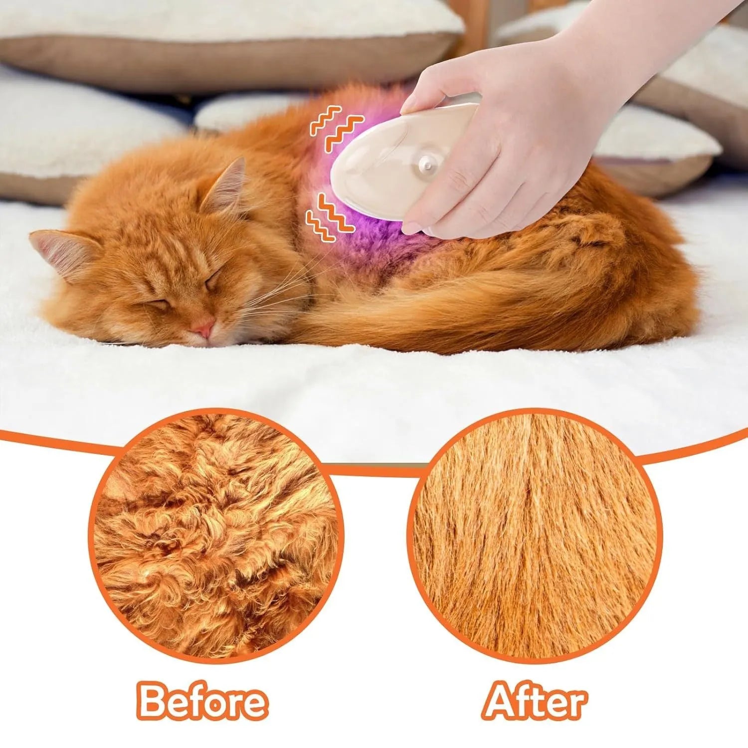 Yellow 4-in-1 cat steam grooming brush with silicone bristles, water tank, and ringworm detector lamp