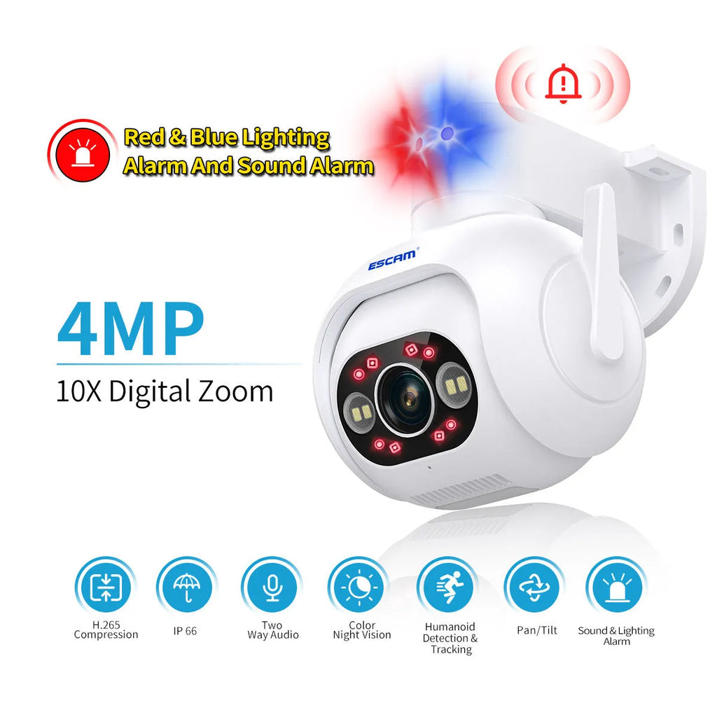 White Smart Color Night Vision H265 4MP security camera with wall mount bracket