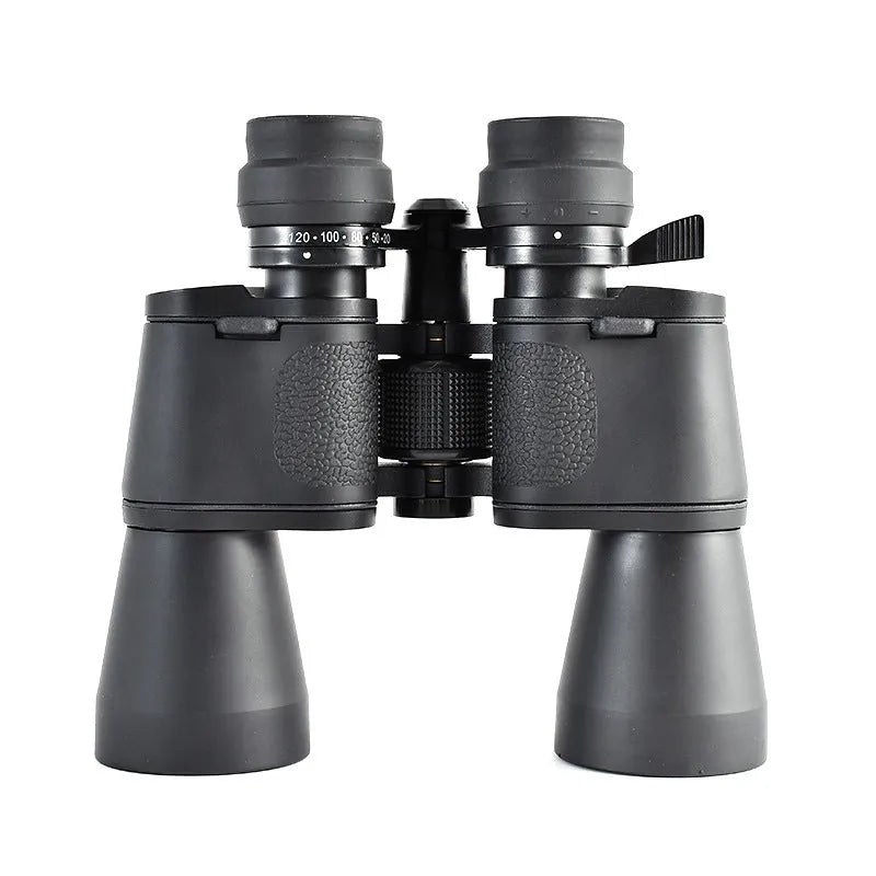 Outdoor telescope binoculars with continuous zoom function showing 20-120x100 magnification specification