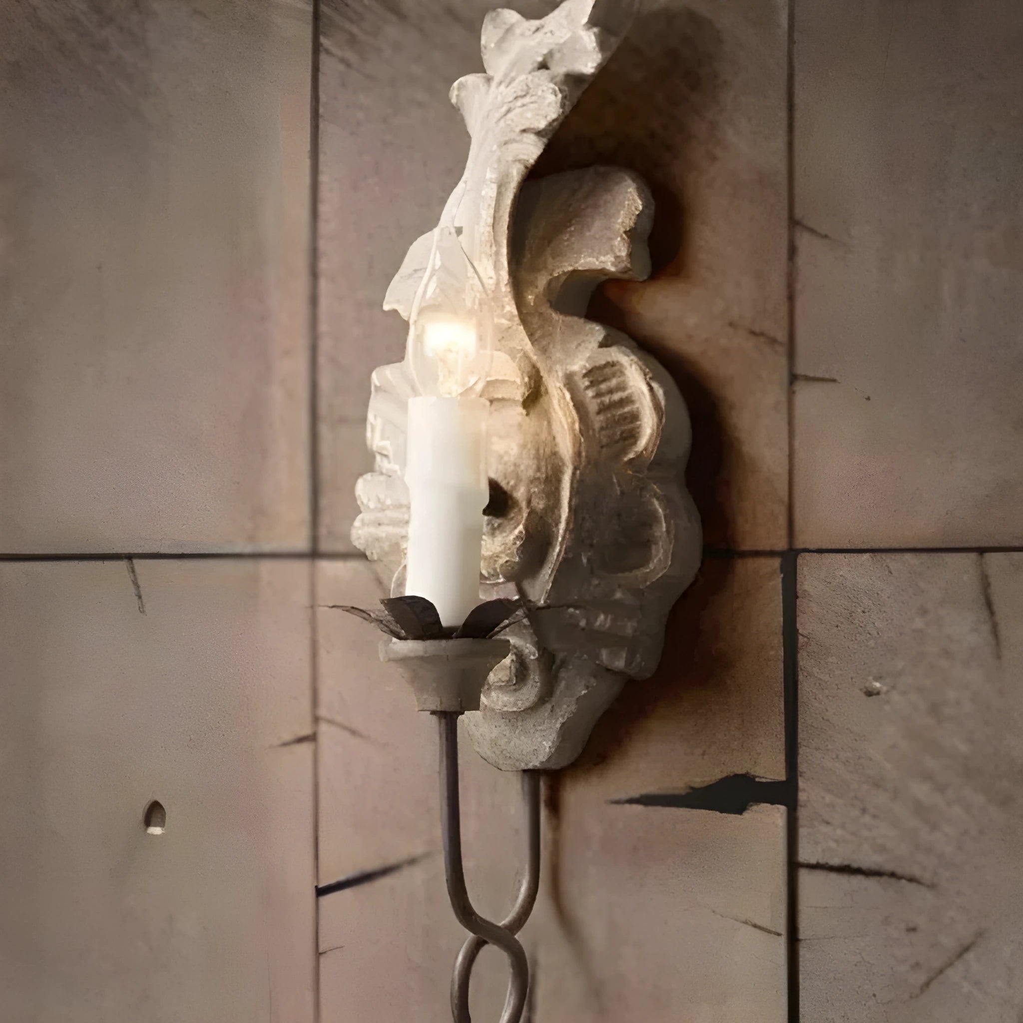 American-style solid wood retro distressed single-head wall lamp in retro white finish for living room