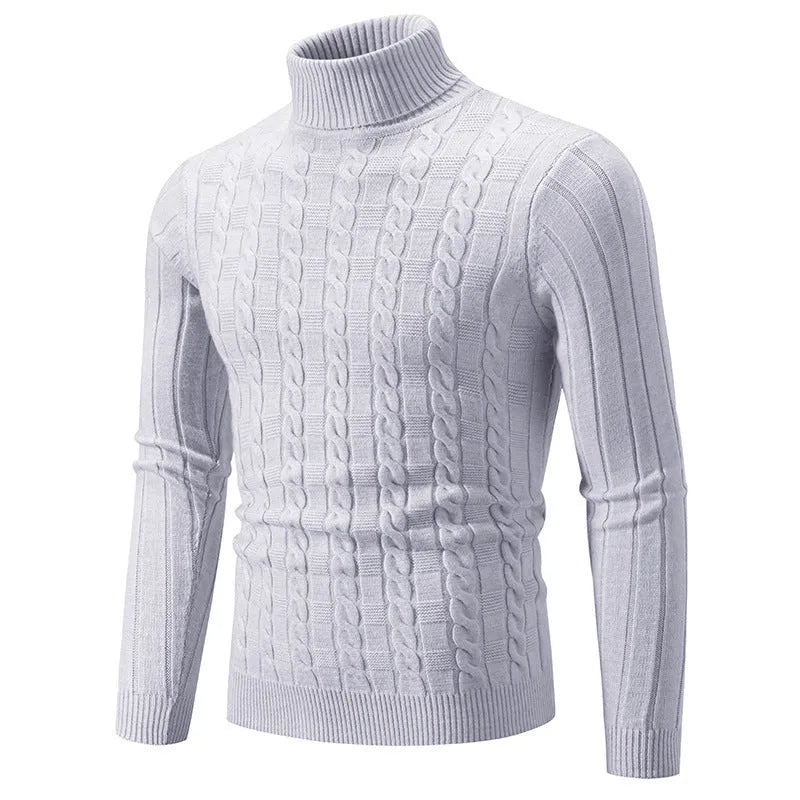 Men's slim fit turtleneck pullover sweater in chenille spandex fabric in neutral colour options