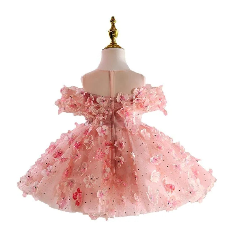 Pink girls' princess pettiskirt in polyester fibre with full layered skirt for 80-150cm height