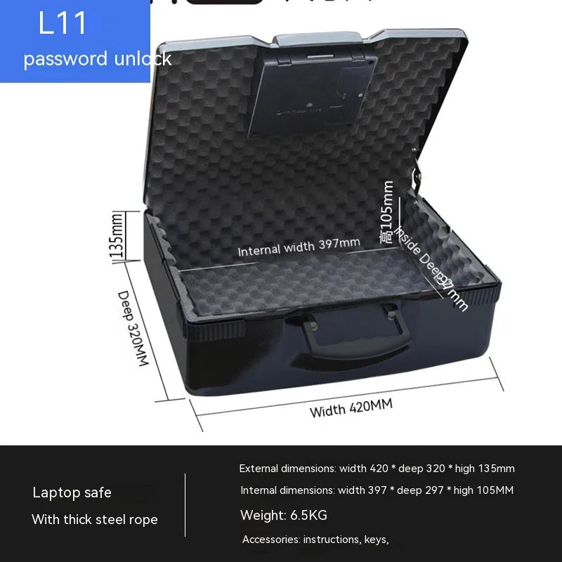 Portable small steel safe box with mechanical combination lock for valuables storage