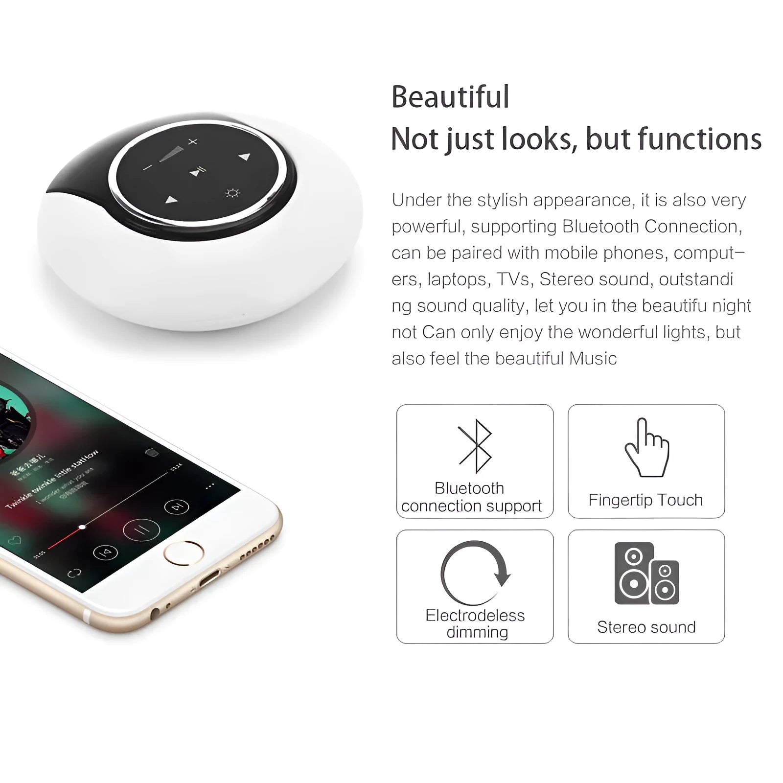 Blue folding Bluetooth desk lamp speaker with touch controls and LED light.