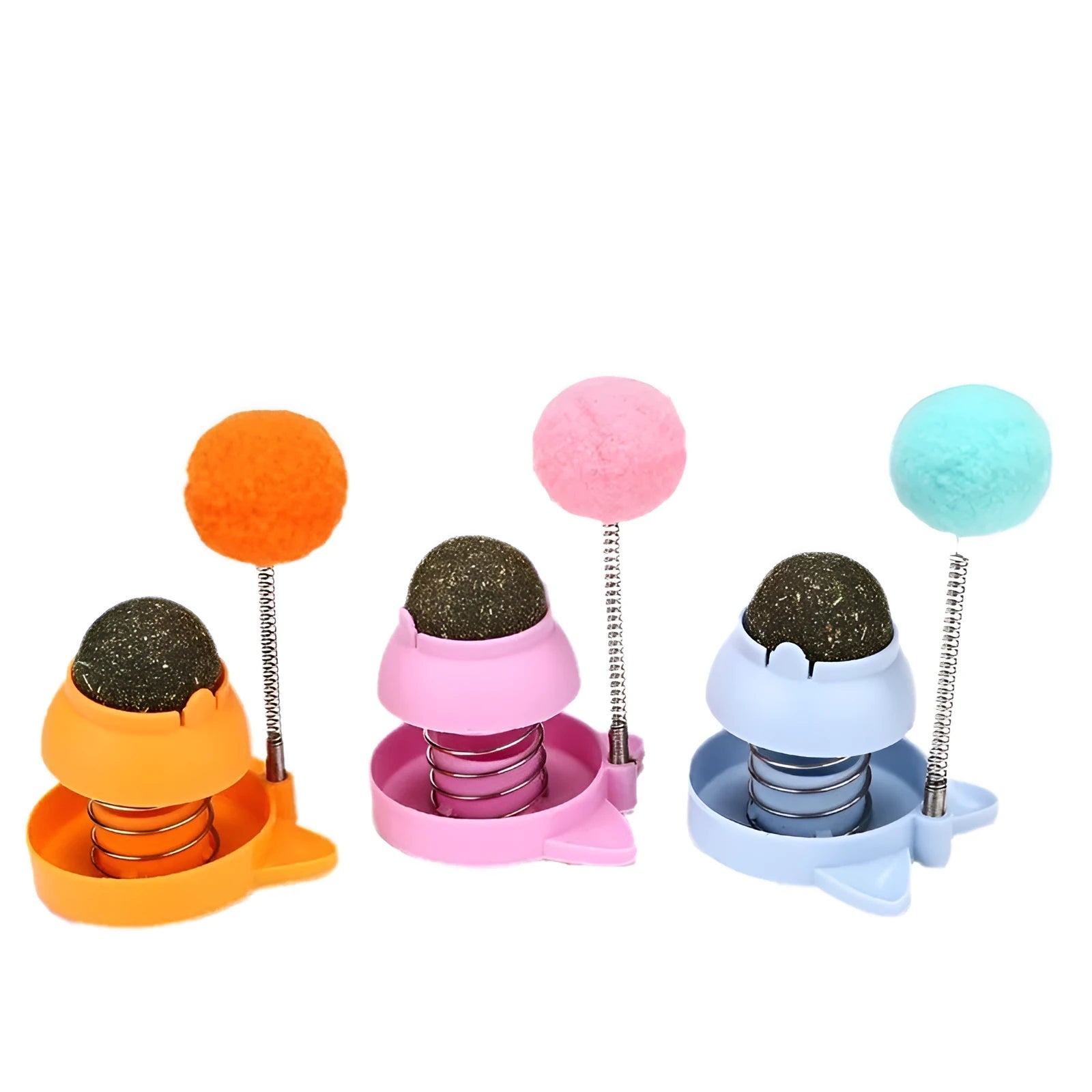 55mm mint ball cat toy in blue, orange, or pink with rotating centrepiece