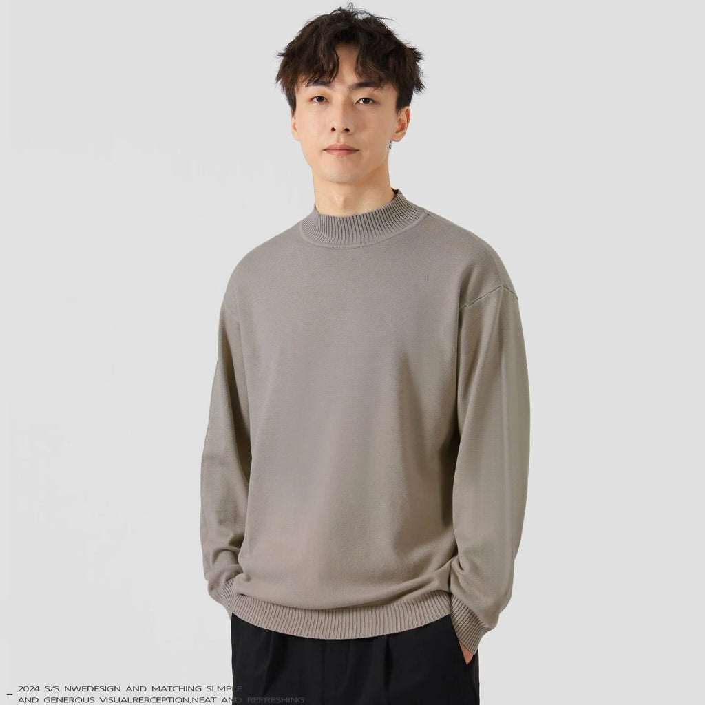 Men's loose fit long-sleeved pullover sweater in solid colour, viscose blend, autumn casual top