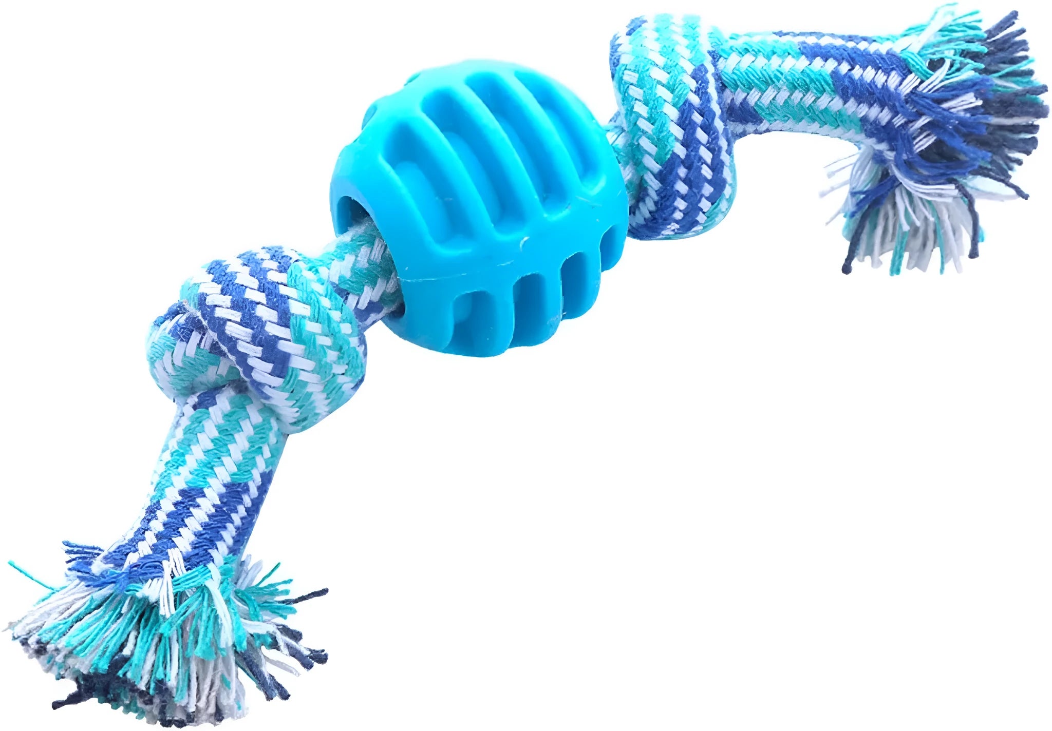 Blue dog chew toy with rope construction for dental cleaning and moderate chewing