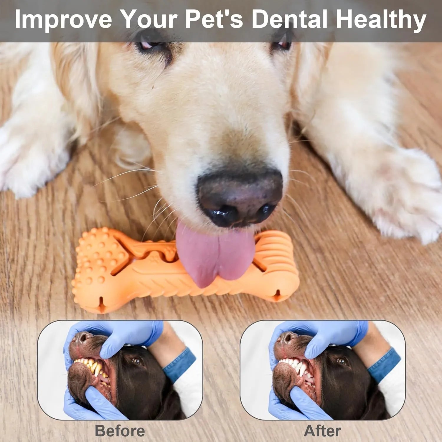 Blue bone-shaped natural rubber dog chew toy for aggressive chewers with textured teeth-cleaning surface.