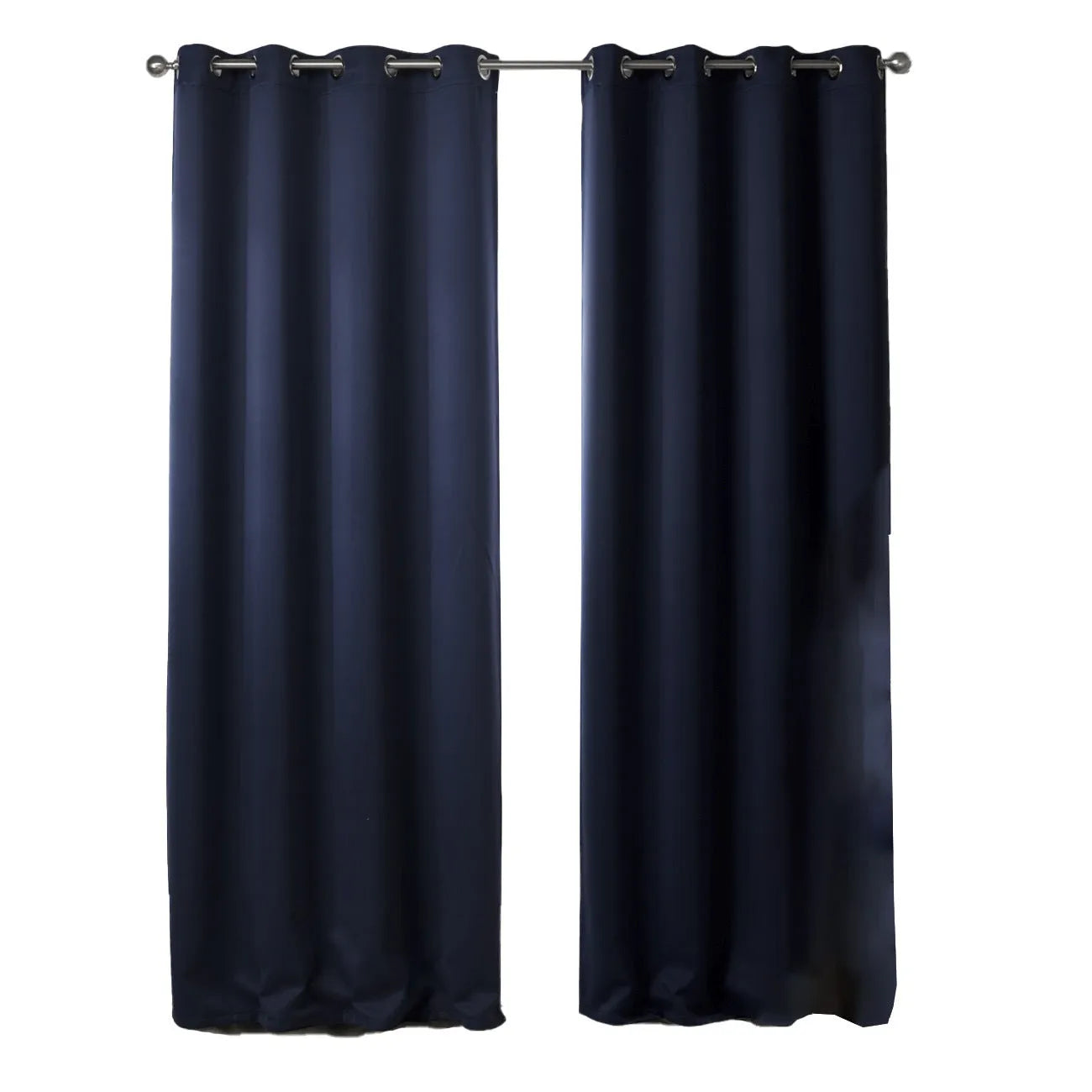 Dark blue printed blackout fabric curtain with perforated top, 140cm width