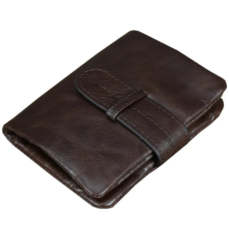 Genuine leather multi-card-slot women's wallet in brown long size with sewing thread detailing