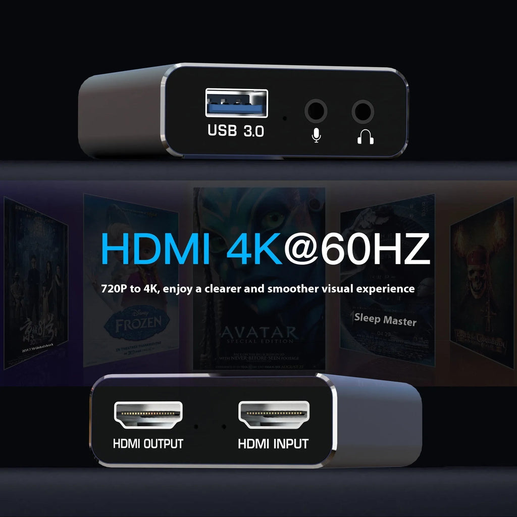 Black MS2131 chip 4K gaming set-top box with audio recording and 1080 resolution