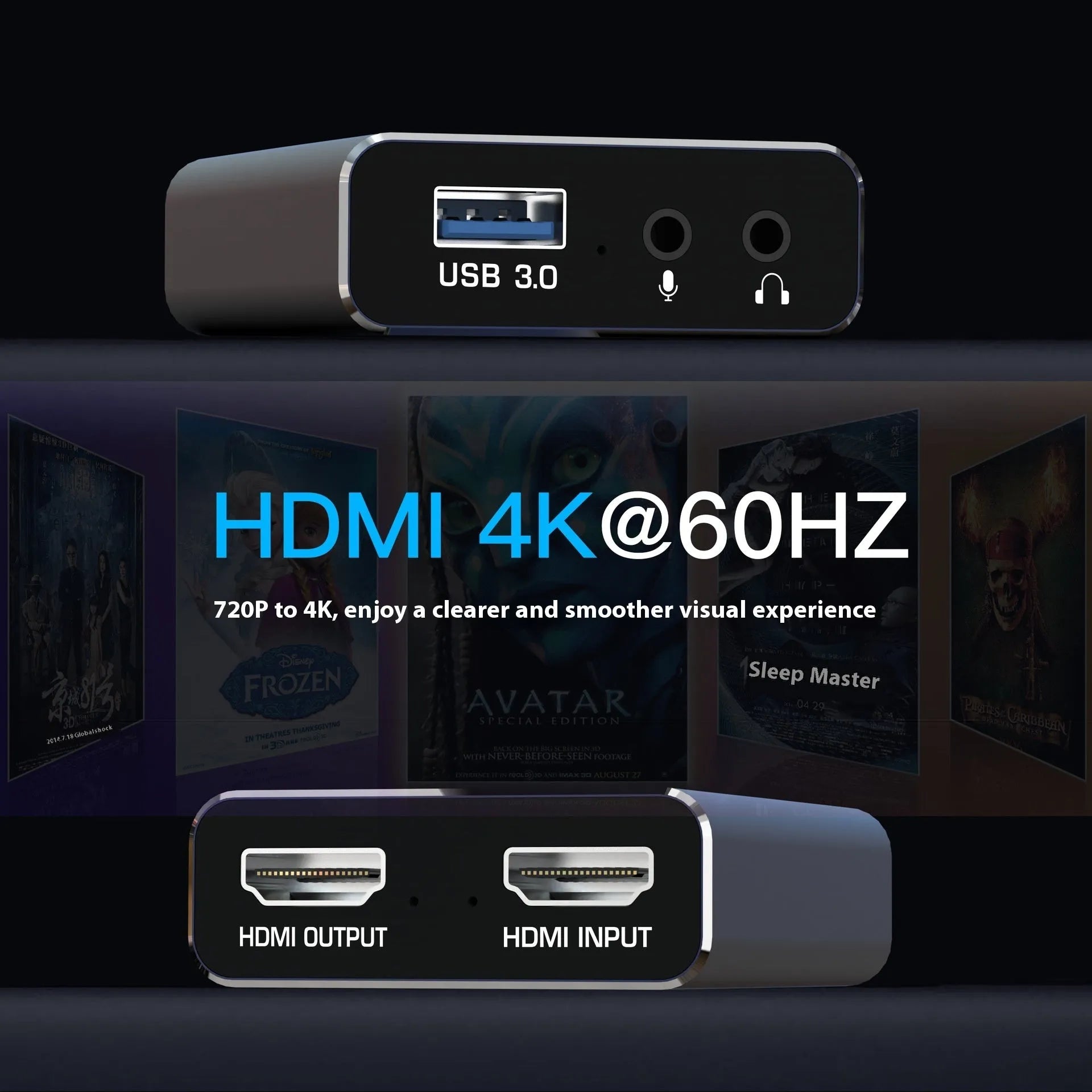 Black MS2131 chip 4K gaming set-top box with audio recording and 1080 resolution