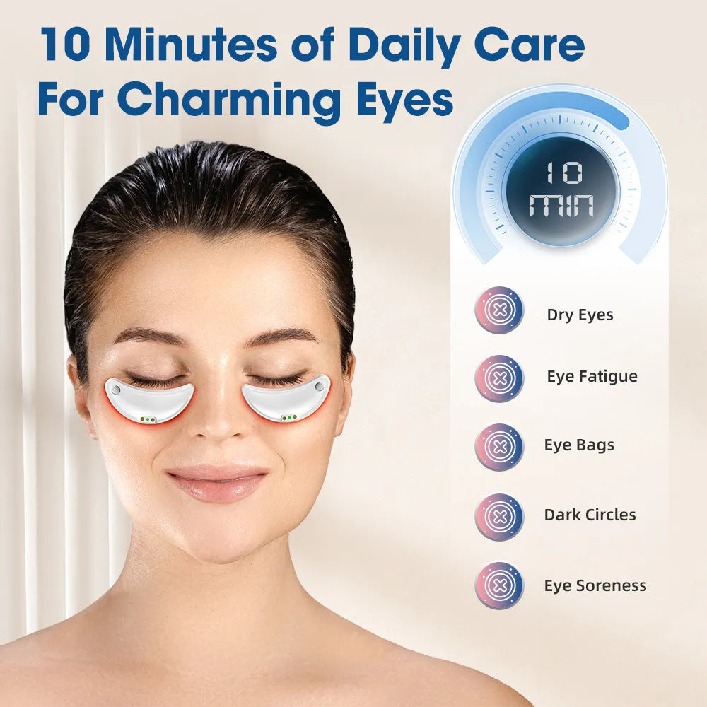 White wireless red light EMS eye and facial massager device for home beauty treatments