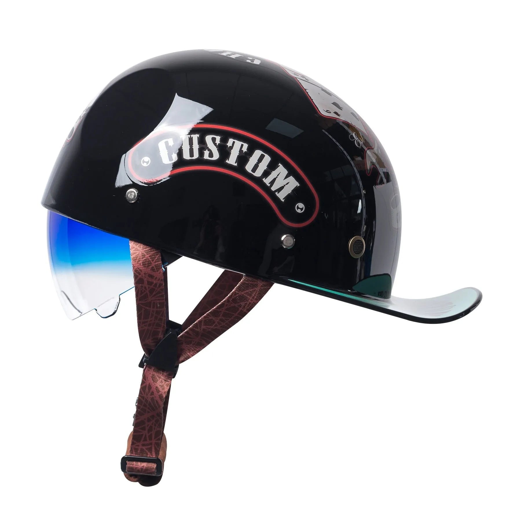Men's electric bicycle retro half helmet in bright black gradient blue colour
