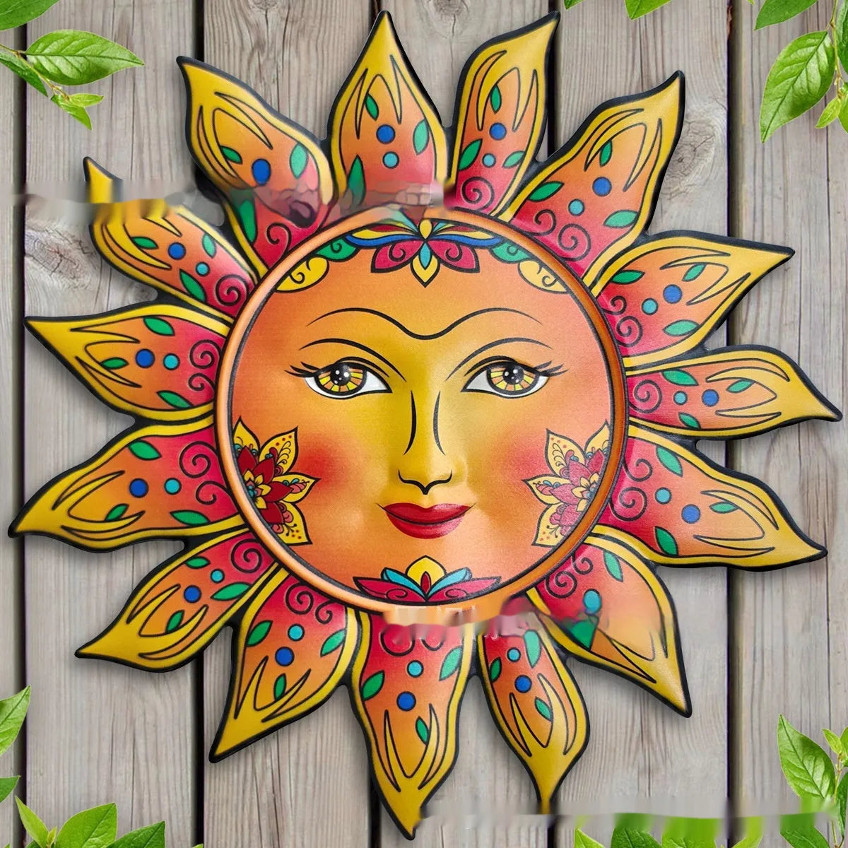 Iron sun face wall hanging decorative craft in metal with detailed facial features