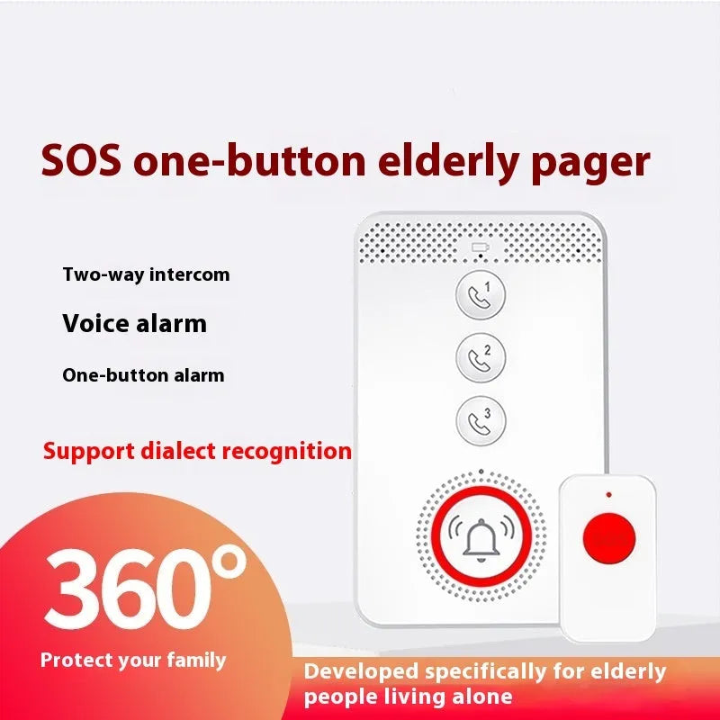 White emergency alert system with one buzzer unit and three portable emergency button transmitters