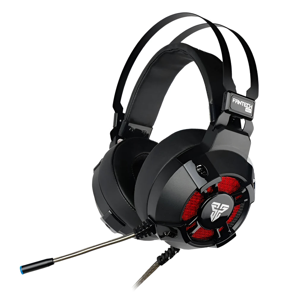 Black FANTECH HG11 USB gaming headset with large ear cups and an inline remote control on the cable.