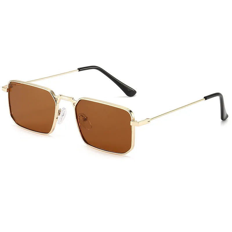 Square men's steampunk sunglasses with gold frame and gray piece, five colour options available