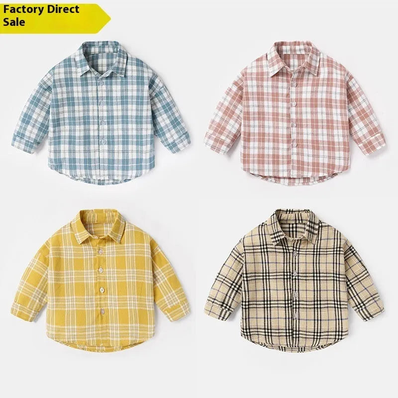 Boys' cotton lattice casual shirt in multiple colours with long sleeves