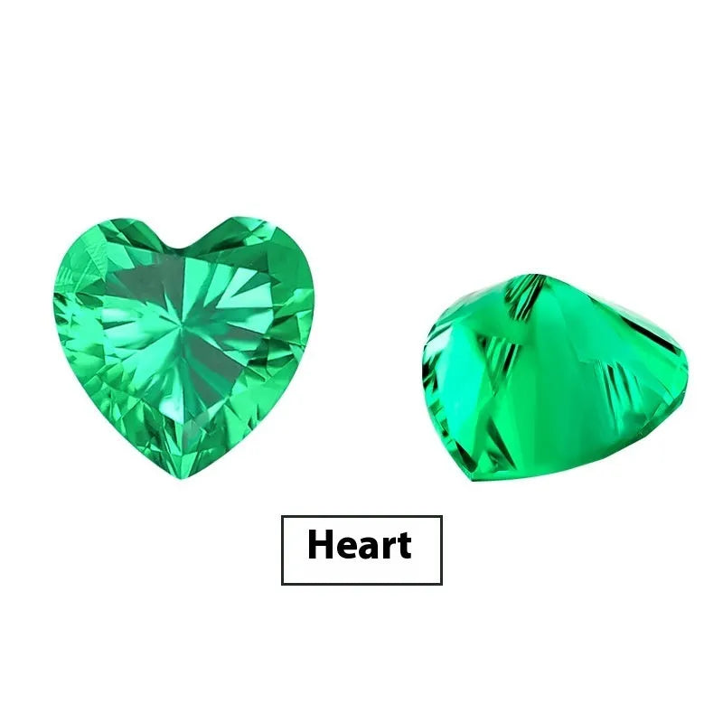 Synthetic cultured emerald gemstone in Columbia green with round and emerald cut size options