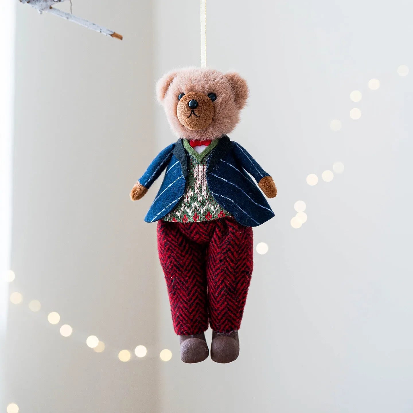 Gentleman bear and princess bear plush doll couple in cotton plaid fabric cartoon style