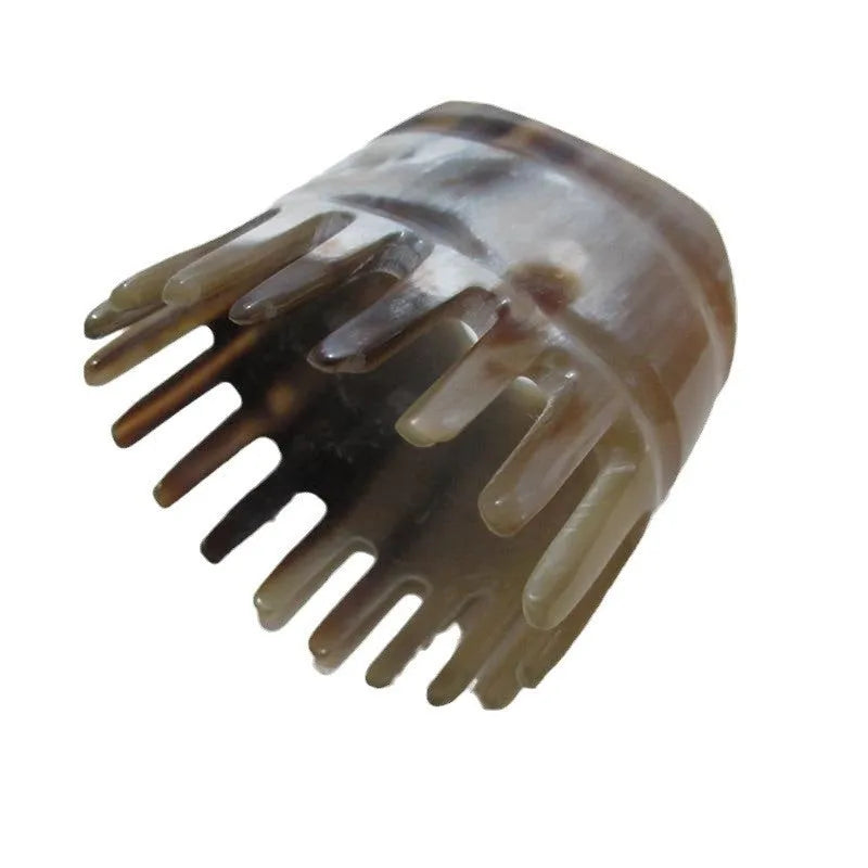 Natural white buffalo horn comb with wide teeth and pointed tip for traditional Chinese meridian scalp massage