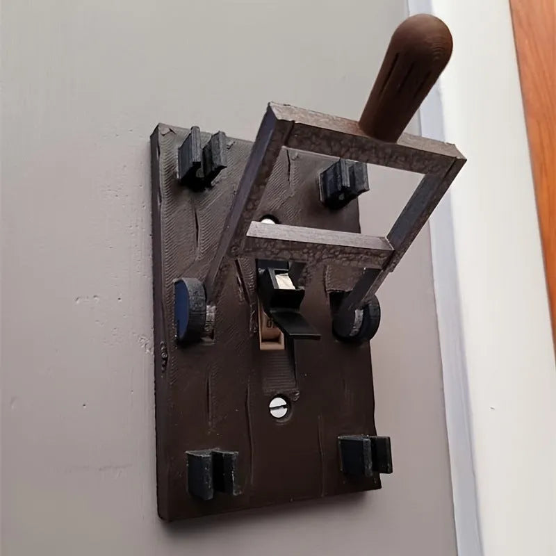 Retro decorative light switch plate with creative design for exposed wall installation.