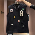 Men cartoon printed sleeveless vest T-shirt loose fit cotton white front view