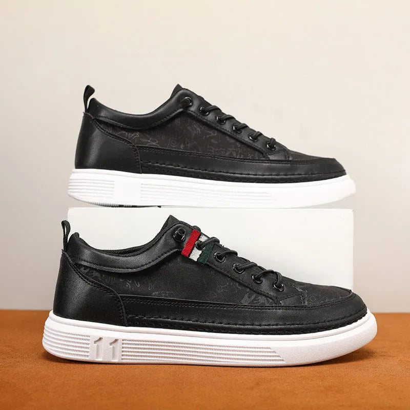 Casual men's high-top sneakers with PU upper and PVC sole, available in black, gray, and green.