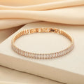 Women's brass rectangular bracelet with full diamond inlaid zircon in Champagne Gold and Silver colour options