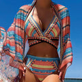 Women's one piece swimsuit with split cross strap retro ethnic style in polyester, available in multiple colours